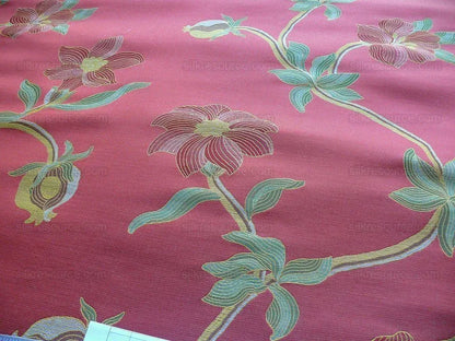 By Yd Scalamandre Caserta Silk Lampas Red Pom LiliesMSRP USD 496/y