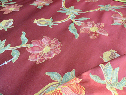 By Yd SCALAMANDRE CASERTA SILK LAMPAS RED POM LILIESMSRP$496/Y