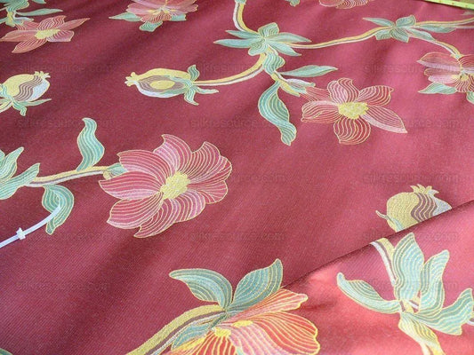 By Yd Scalamandre Caserta Silk Lampas Red Pom LiliesMSRP USD 496/y