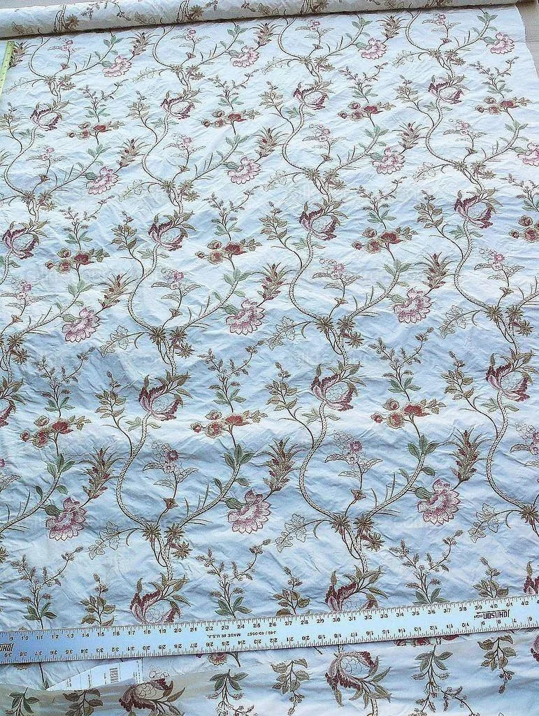 Old World Weavers Mitali Petal Pink On Cream Embroidery Silk Taffetta MSRP USD 348/Y