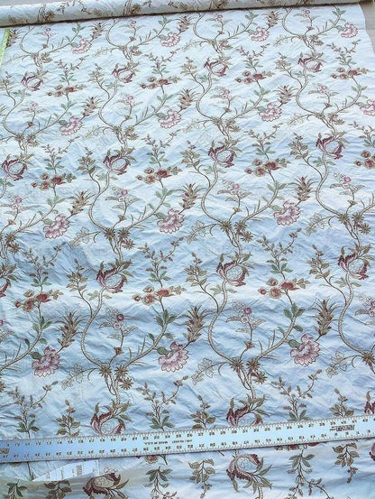 Old World Weavers Mitali Petal Pink On Cream Embroidery Silk Taffetta MSRP USD 348/Y