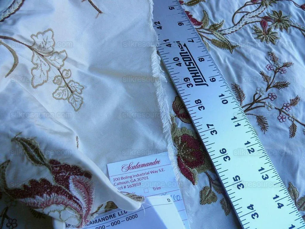 Old World Weavers Mitali Petal Pink On Cream Embroidery Silk Taffetta MSRP USD 348/Y