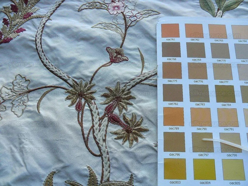 Old World Weavers Mitali Petal Pink On Cream Embroidery Silk Taffetta MSRP USD 348/Y