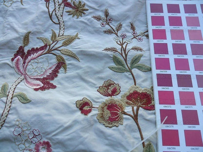 Old World Weavers Mitali Petal Pink On Cream Embroidery Silk Taffetta MSRP USD 348/Y