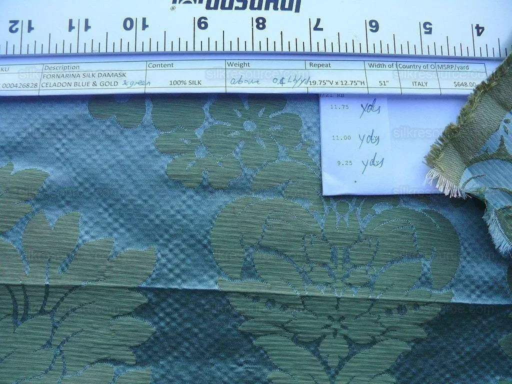 Scalamandre Fornarina Celadon Blue Green 100% Silk Damask Rt$648