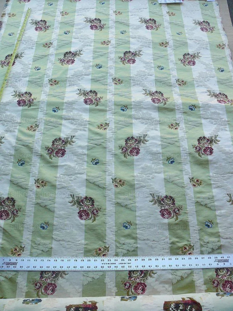 By Yd Old World Weavers Stromboli Italy Silk Lampas Green Red Flower MSRP USD 728/Y