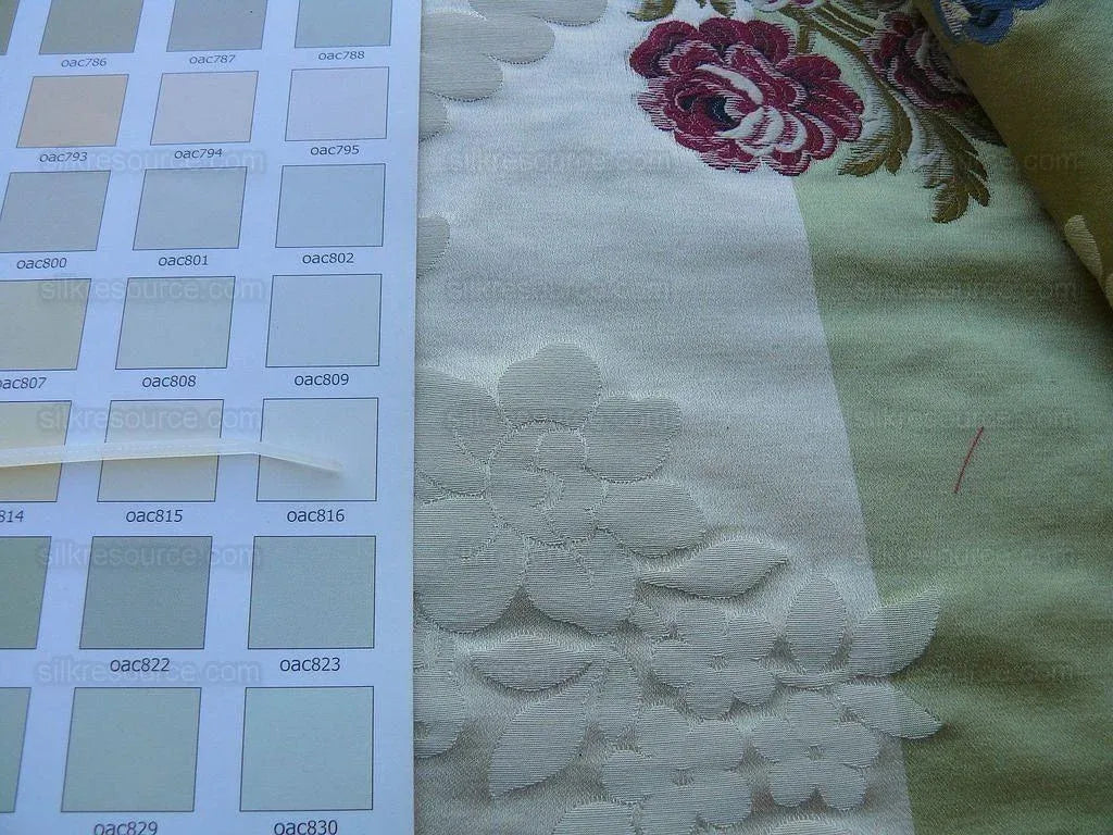 By Yd Old World Weavers Stromboli Italy Silk Lampas Green Red Flower MSRP USD 728/Y