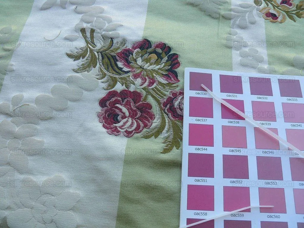 By Yd Old World Weavers Stromboli Italy Silk Lampas Green Red Flower MSRP USD 728/Y