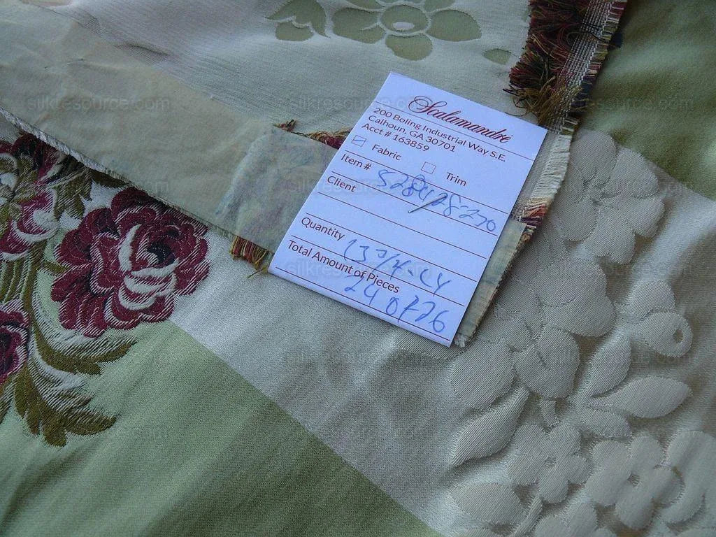 By Yd Old World Weavers Stromboli Italy Silk Lampas Green Red Flower MSRP USD 728/Y