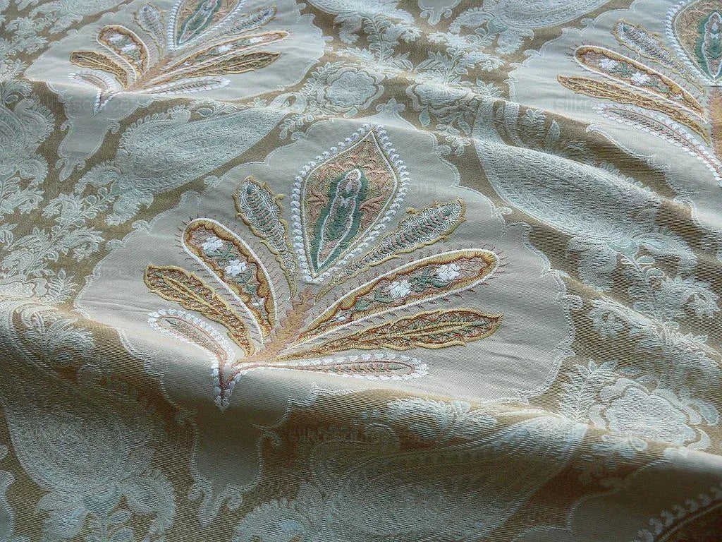 Old World Weavers Darani Silk Damask+embroidery Seasand Gold MSRP USD 436/Y