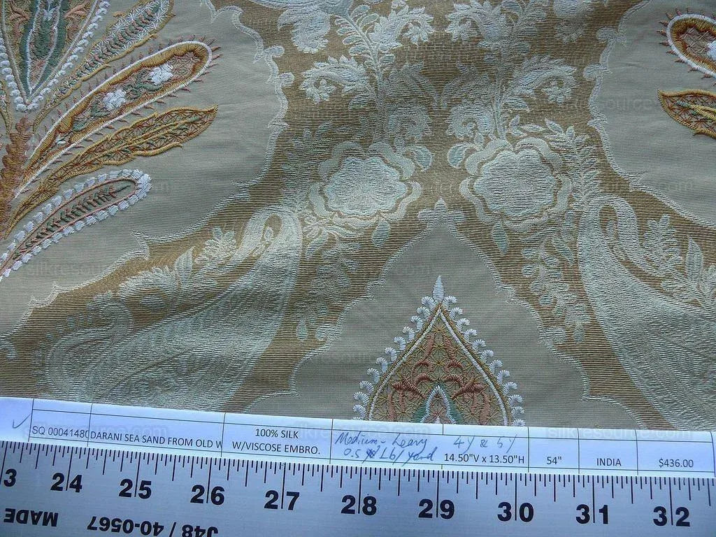 Old World Weavers Darani Silk Damask+embroidery Seasand Gold MSRP USD 436/Y