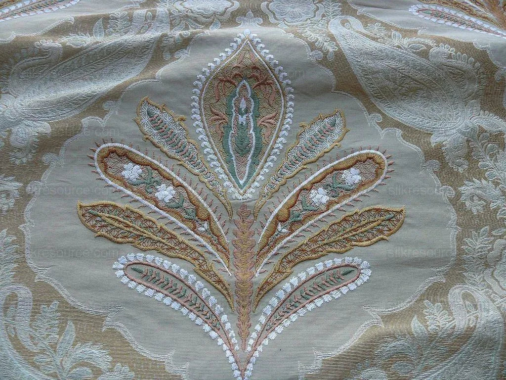 Old World Weavers Darani Silk Damask+embroidery Seasand Gold MSRP USD 436/Y