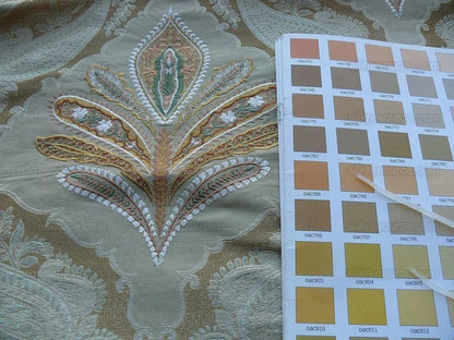 Old World Weavers Darani Silk Damask+embroidery Seasand Gold MSRP USD 436/Y