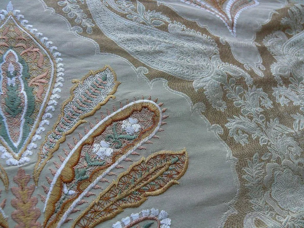 Old World Weavers Darani Silk Damask+embroidery Seasand Gold MSRP USD 436/Y