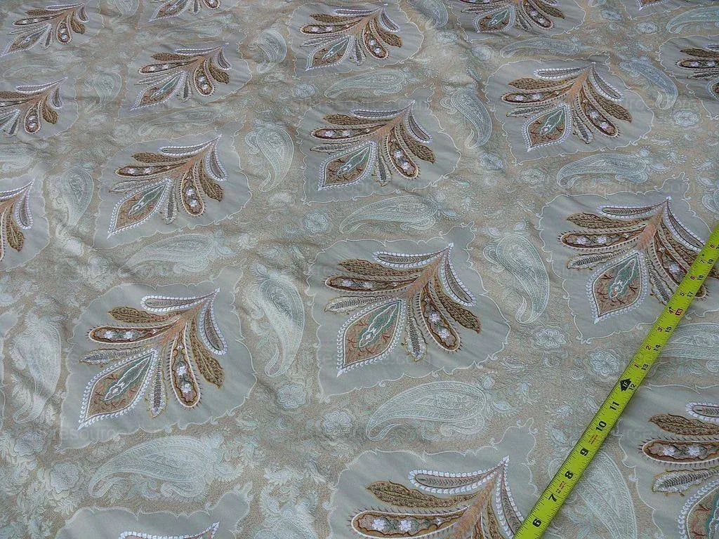 Old World Weavers Darani Silk Damask+embroidery Seasand Gold MSRP USD 436/Y