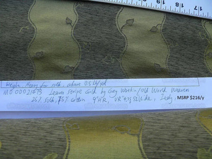 Bty Old World Weavers Silk Leaves Stripe Gold Foliage MSRP USD216/y