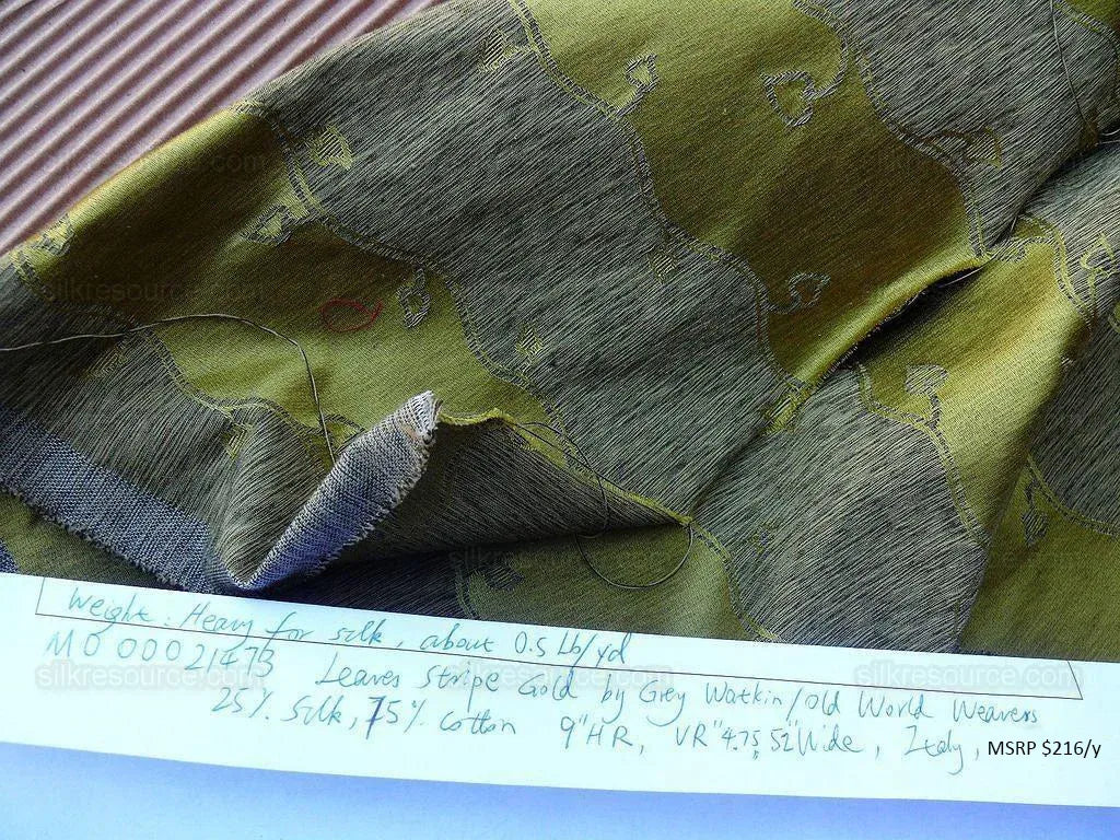 Bty Old World Weavers Silk Leaves Stripe Gold Foliage MSRP USD216/y