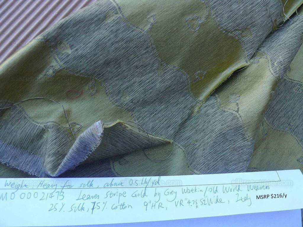 Bty Old World Weavers Silk Leaves Stripe Gold Foliage MSRP USD216/y