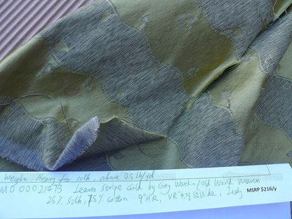 Bty Old World Weavers Silk Leaves Stripe Gold Foliage MSRP USD216/y