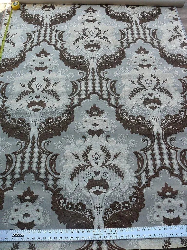 BY Yard Scalamandre Lacerta Damask Cut Velvet Chocolate Cream MSRP USD 512
