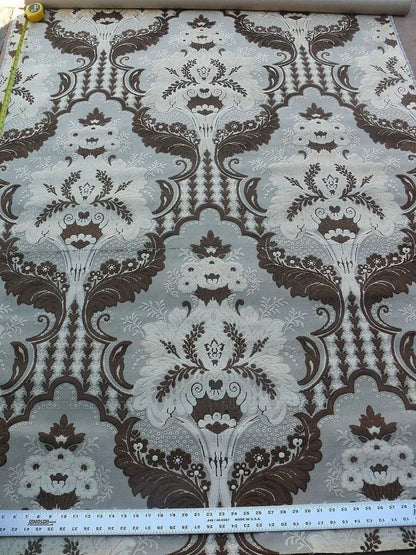 BY Yard Scalamandre Lacerta Damask Cut Velvet Chocolate Cream MSRP USD 512
