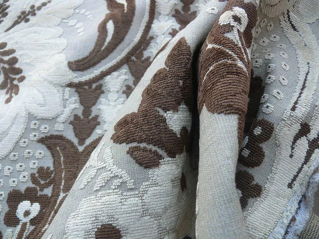 BY Yard Scalamandre Lacerta Damask Cut Velvet Chocolate Cream MSRP USD 512