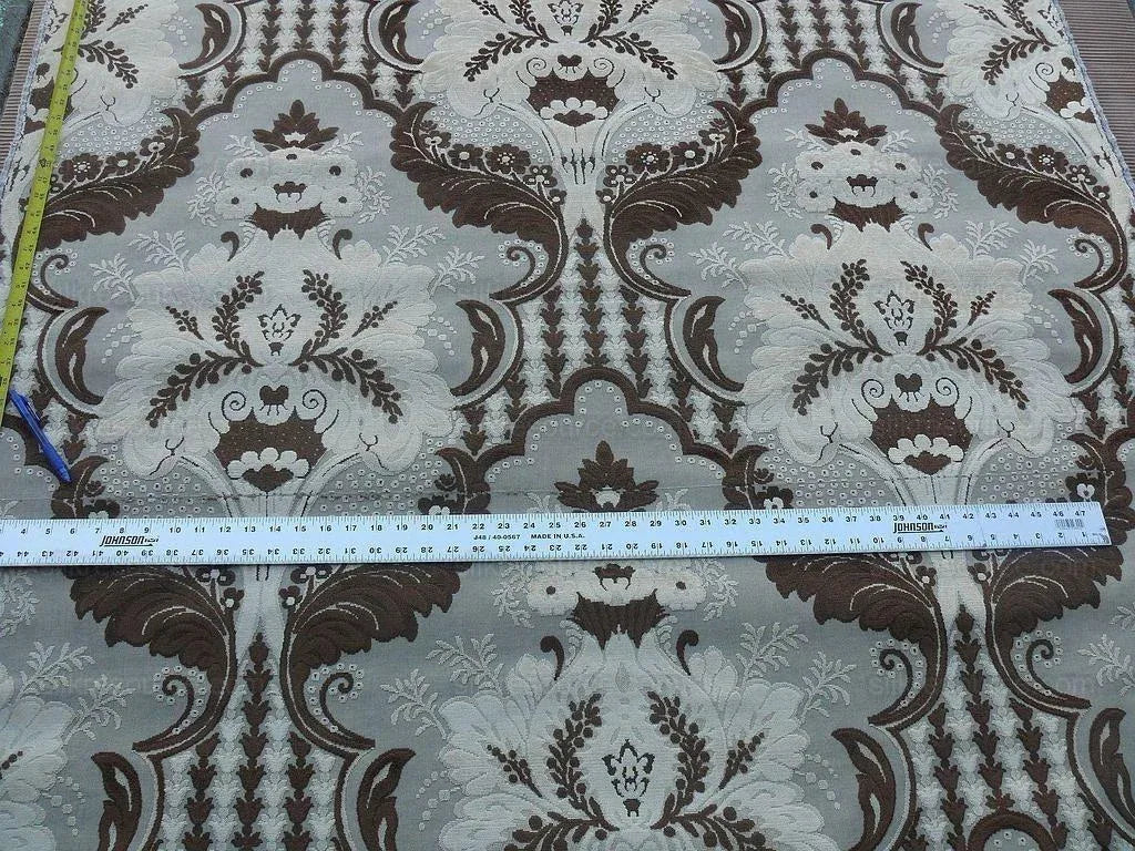 BY Yard Scalamandre Lacerta Damask Cut Velvet Chocolate Cream MSRP USD 512