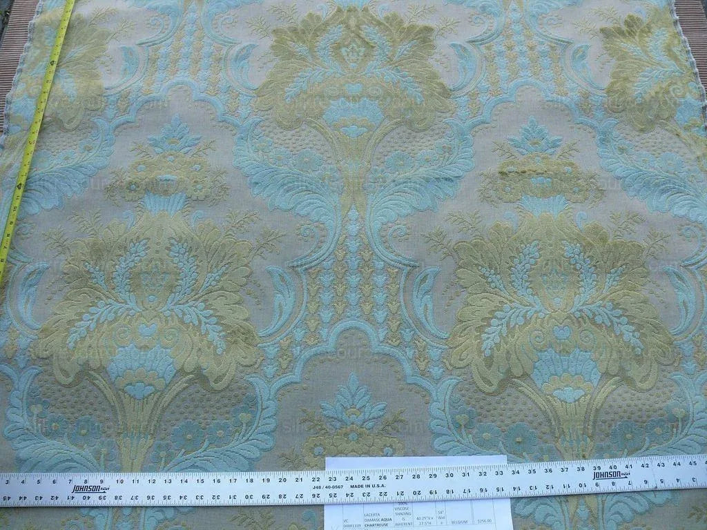 Scalamandre Lacerta Damask Cut Velvet Aqua Chartreuse MSRP USD 256/Y