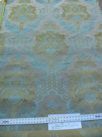 Scalamandre Lacerta Damask Cut Velvet Aqua Chartreuse MSRP USD 256/Y