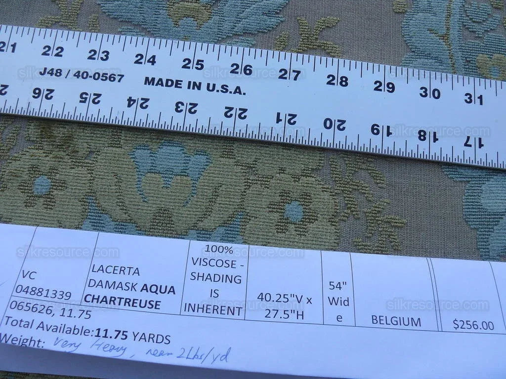 Scalamandre Lacerta Damask Cut Velvet Aqua Chartreuse MSRP USD 256/Y