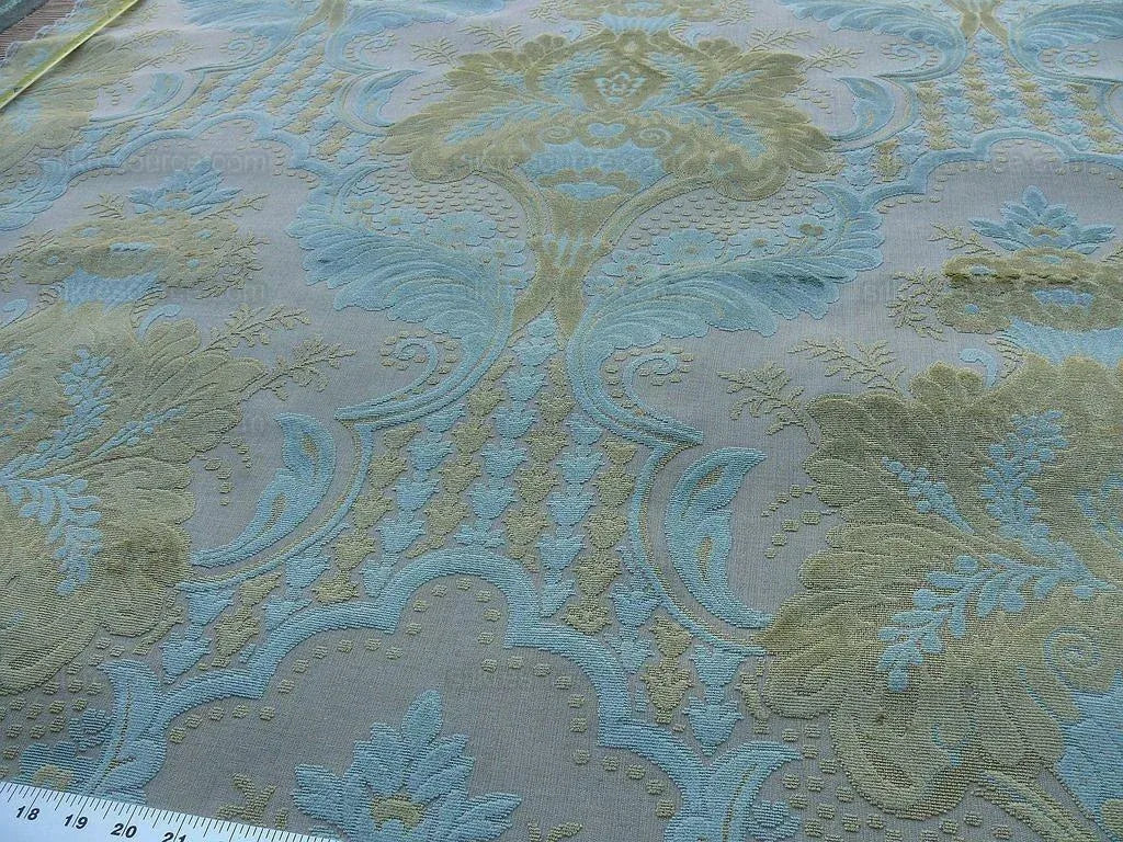 Scalamandre Lacerta Damask Cut Velvet Aqua Chartreuse MSRP USD 256/Y