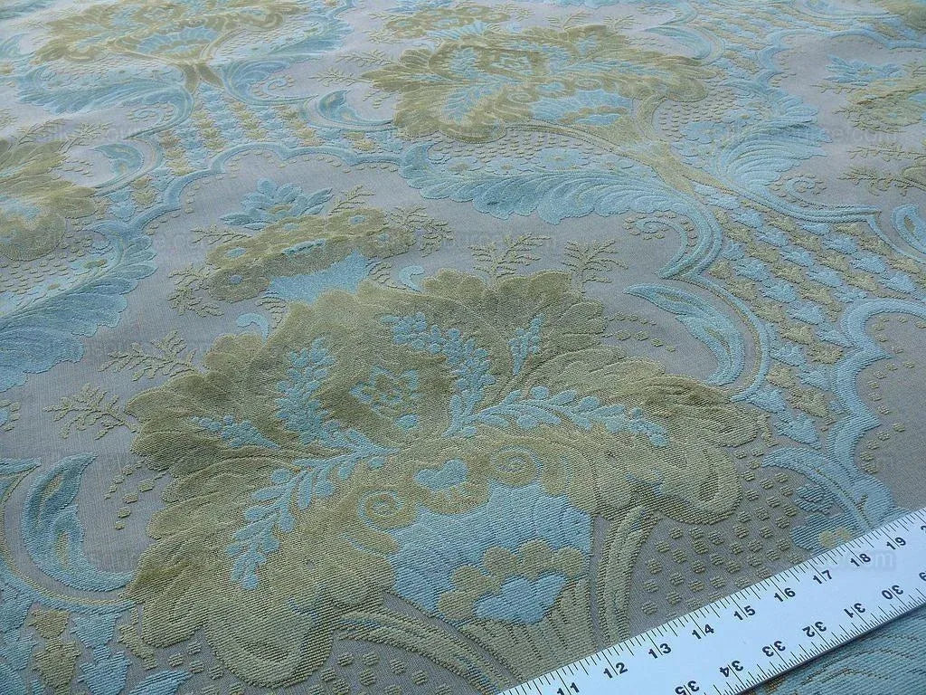 Scalamandre Lacerta Damask Cut Velvet Aqua Chartreuse MSRP USD 256/Y