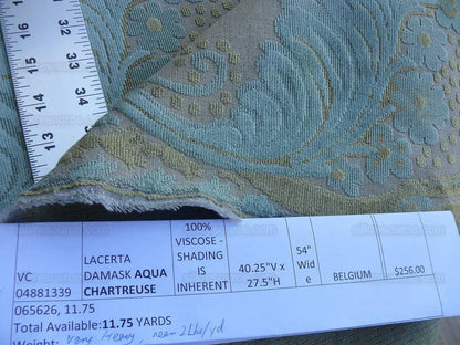Scalamandre Lacerta Damask Cut Velvet Aqua Chartreuse MSRP USD 256/Y