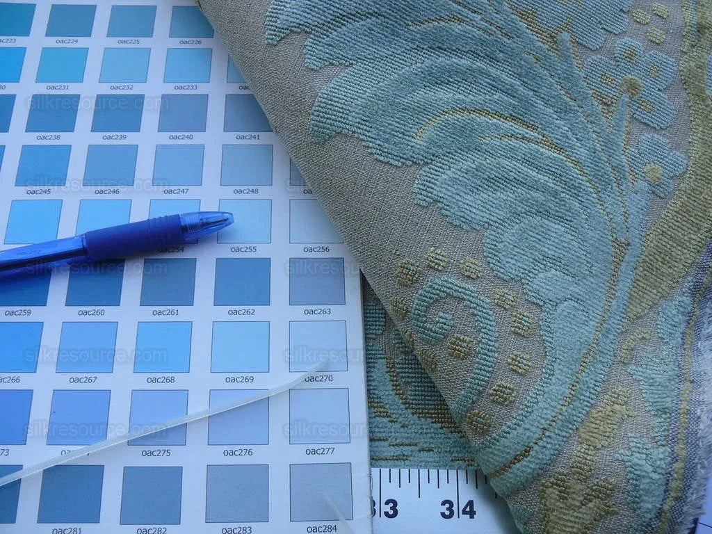 Scalamandre Lacerta Damask Cut Velvet Aqua Chartreuse MSRP USD 256/Y