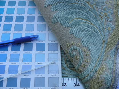 Scalamandre Lacerta Damask Cut Velvet Aqua Chartreuse MSRP USD 256/Y