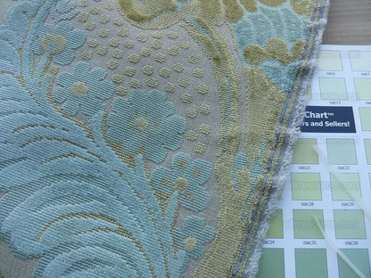 Scalamandre Lacerta Damask Cut Velvet Aqua Chartreuse MSRP USD 256/Y