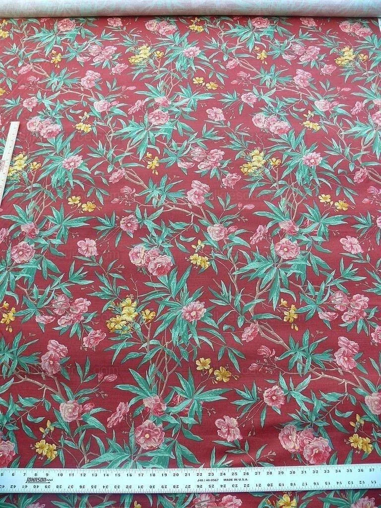 5.5y Scalamandre Cliveden Multi Red  Oleander flower Tree Branch Tropical Print on Cotton Linen  MSRP USD316/y