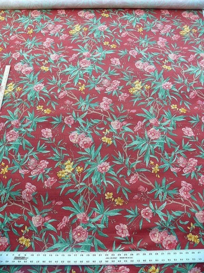5.5y Scalamandre Cliveden Multi Red  Oleander flower Tree Branch Tropical Print on Cotton Linen  MSRP USD316/y