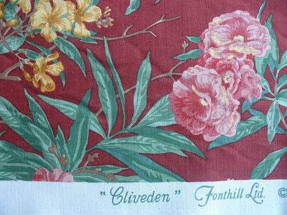 5.5y Scalamandre Cliveden Multi Red  Oleander flower Tree Branch Tropical Print on Cotton Linen  MSRP USD316/y