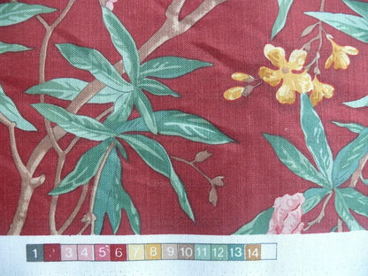 5.5y Scalamandre Cliveden Multi Red  Oleander flower Tree Branch Tropical Print on Cotton Linen  MSRP USD316/y