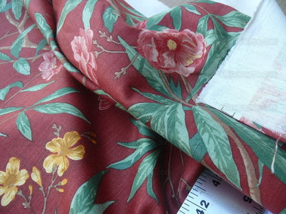 5.5y Scalamandre Cliveden Multi Red  Oleander flower Tree Branch Tropical Print on Cotton Linen  MSRP USD316/y