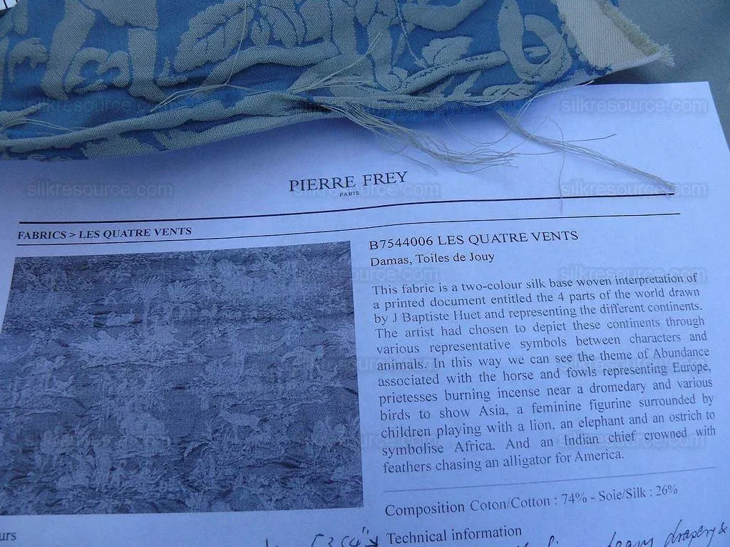 Pierre Frey Les Quatre Vents Jean Baptiste Huet Silk Damask Blue