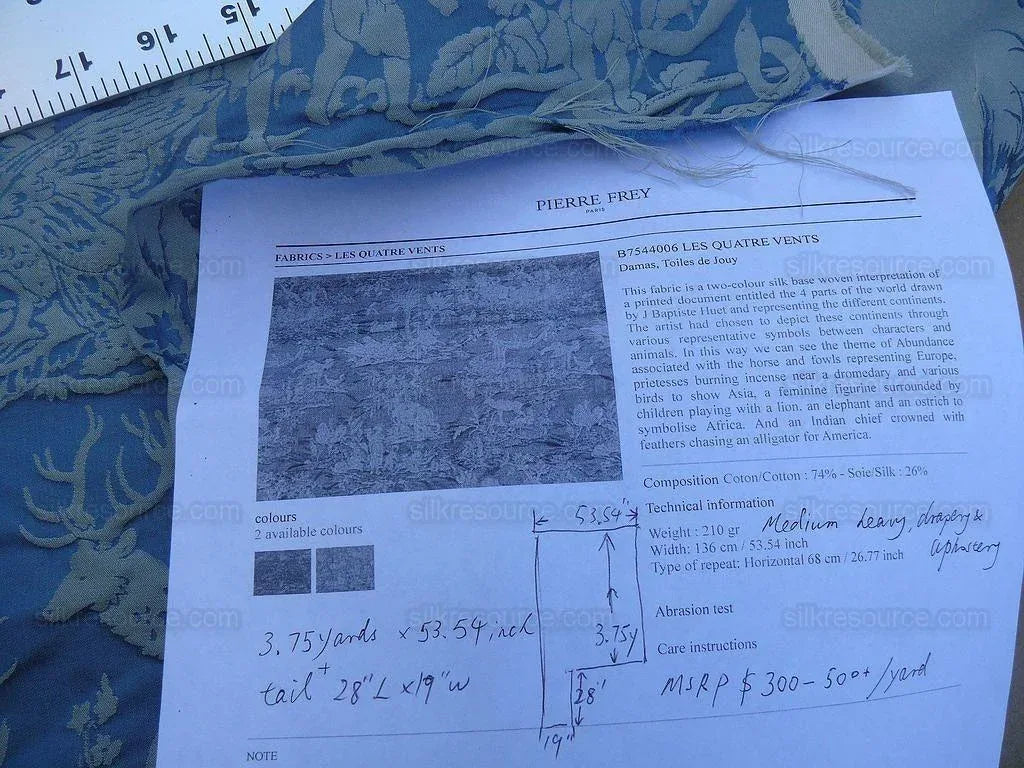 Pierre Frey Les Quatre Vents Jean Baptiste Huet Silk Damask Blue