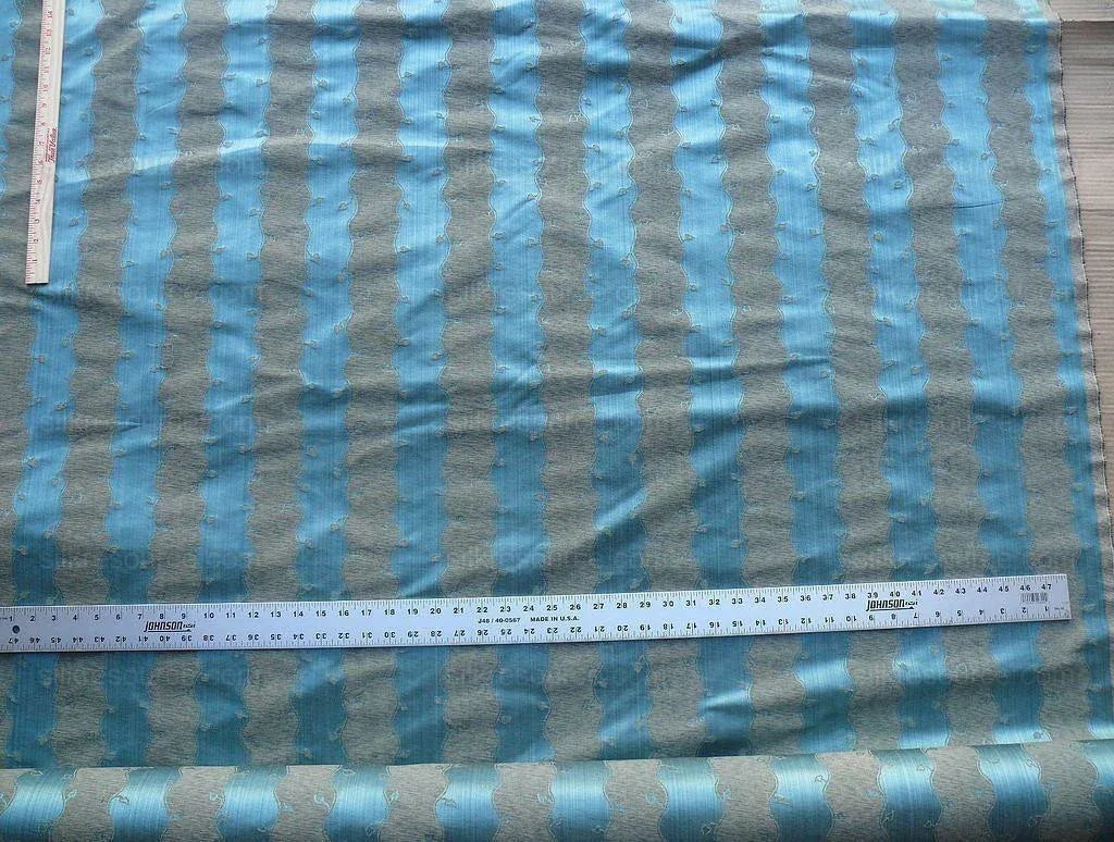 Old World Weavers Silk Leaves Stripe Azure Blue Foliage MSRP USD216/y by yard