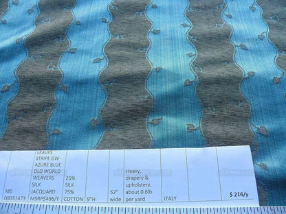 Old World Weavers Silk Leaves Stripe Azure Blue Foliage MSRP USD216/y by yard