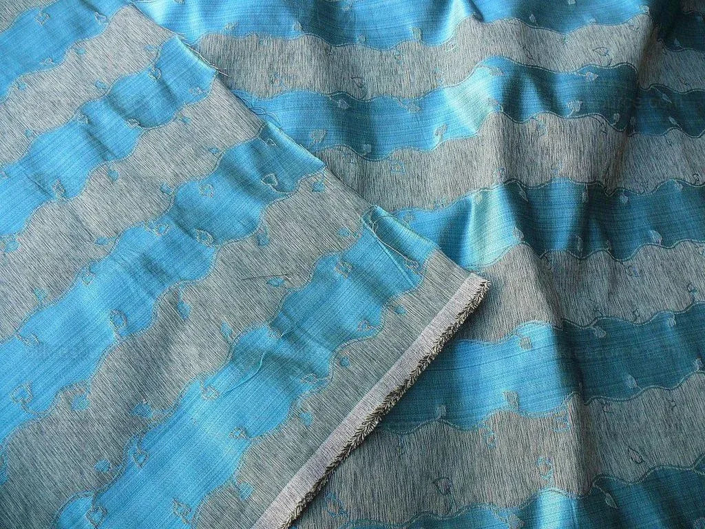 Old World Weavers Silk Leaves Stripe Azure Blue Foliage MSRP USD216/y by yard