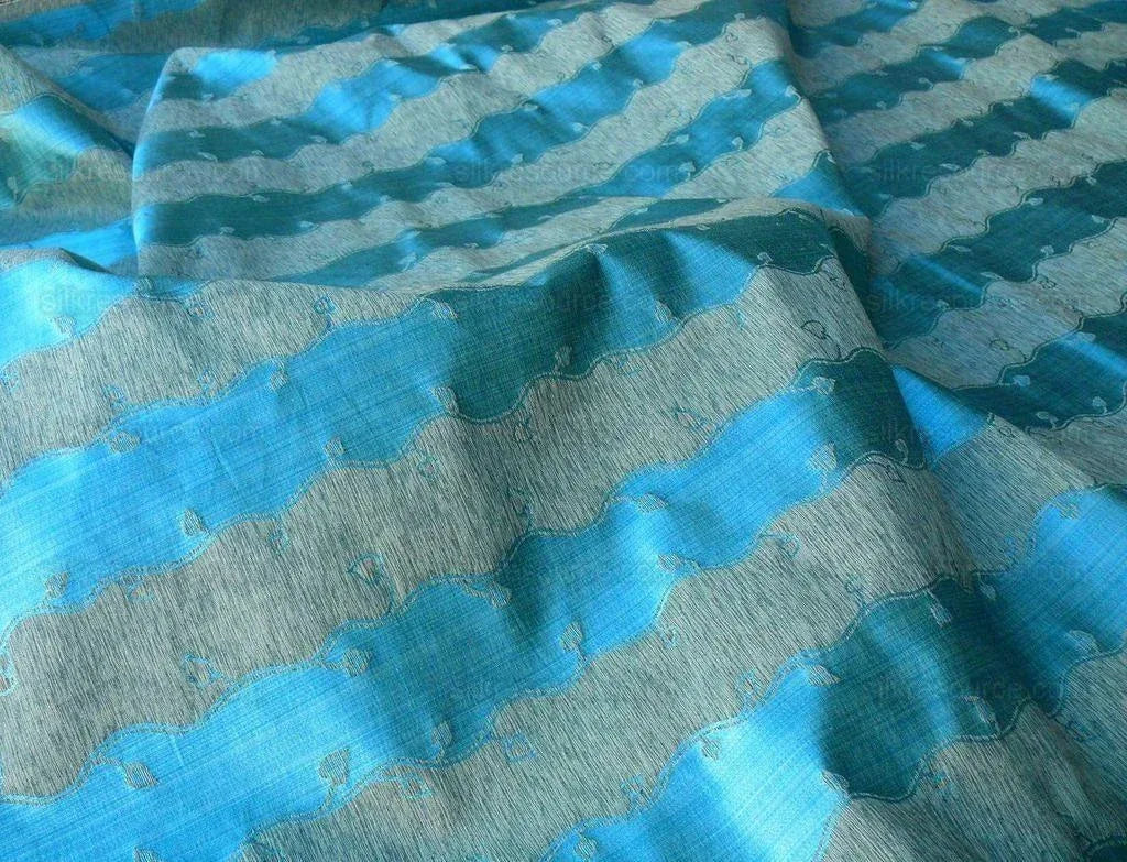 Old World Weavers Silk Leaves Stripe Azure Blue Foliage MSRP USD216/y by yard