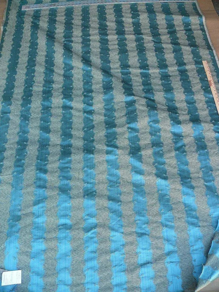 Old World Weavers Silk Leaves Stripe Azure Blue Foliage MSRP USD216/y by yard