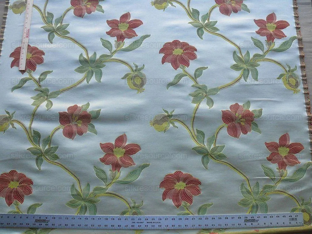 Scalamandre Caserta Lampas Silk Wool Pom Lilies Beige Red MSRP USD 496/Y