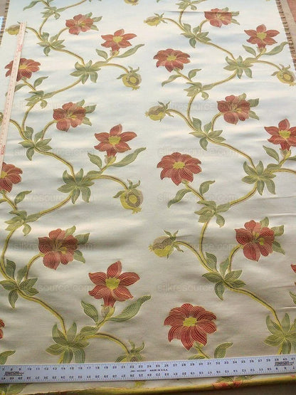 Scalamandre Caserta Lampas Silk Wool Pomegranate Lilies Beige Red MSRP USD 496/Y